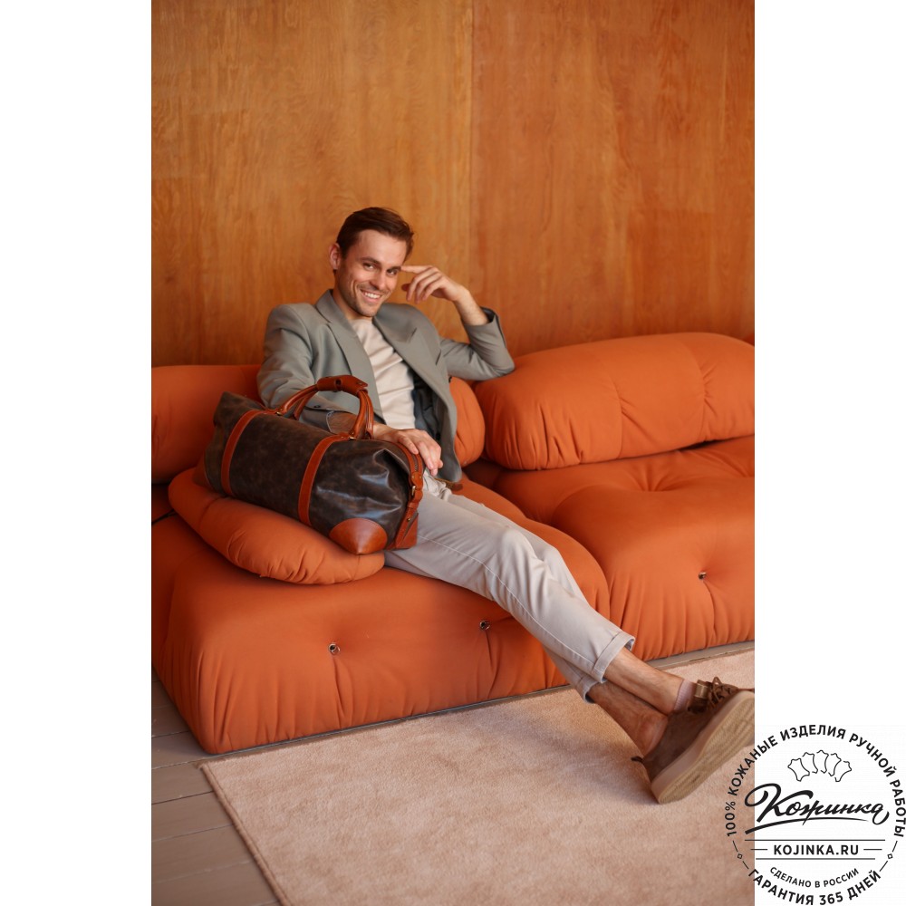 Кожаная дорожная сумка "Магнум" (красная с синим)